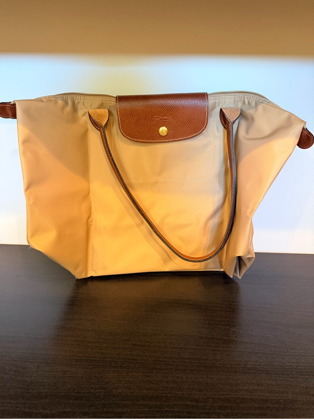 Longchamp Convertible Tan Nylon Tote with Brown Leather Trim (medium) - Picture 3 of 5